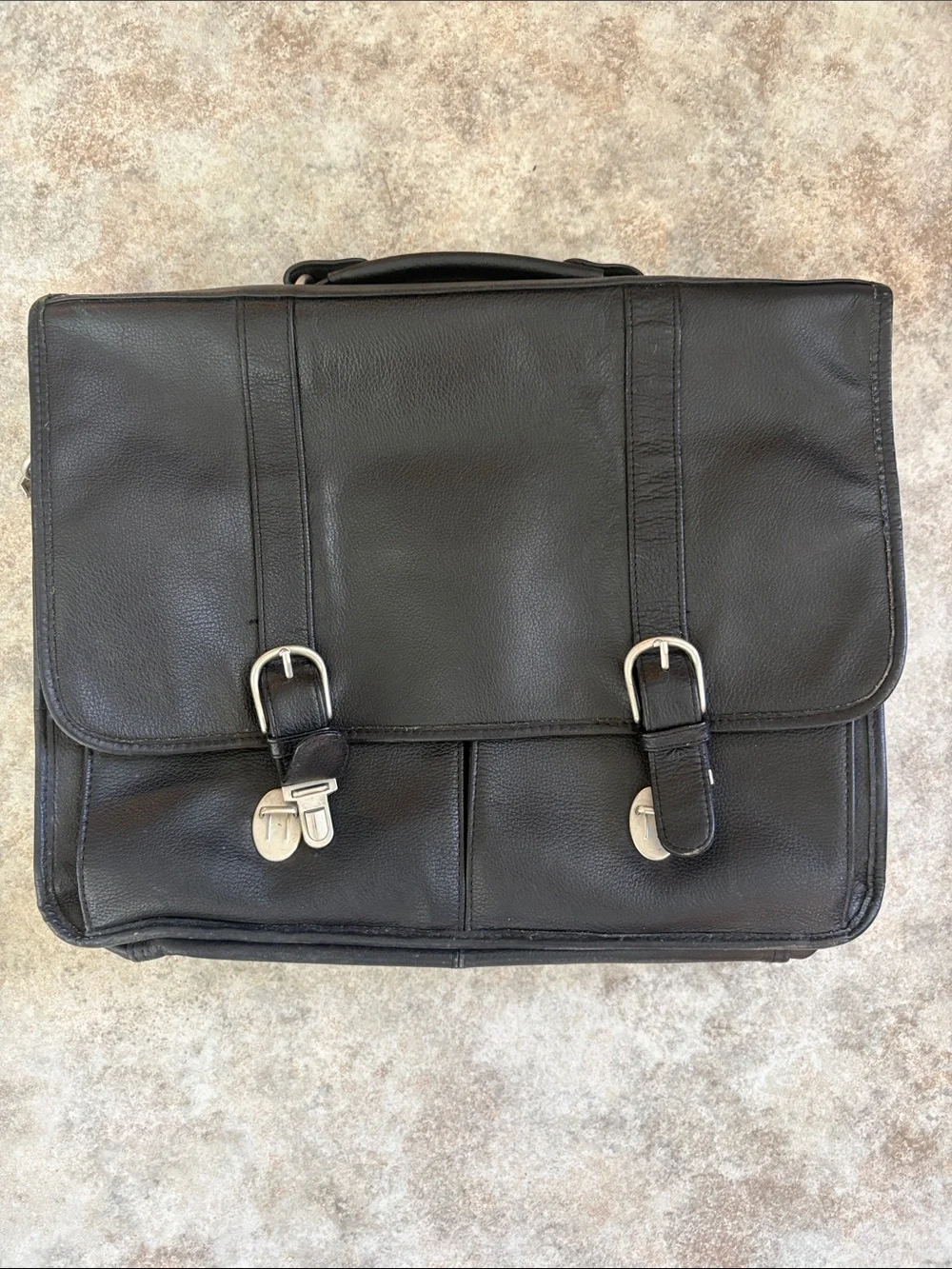 Wilsons Leather Black Leather Briefcase with Silver Hardware